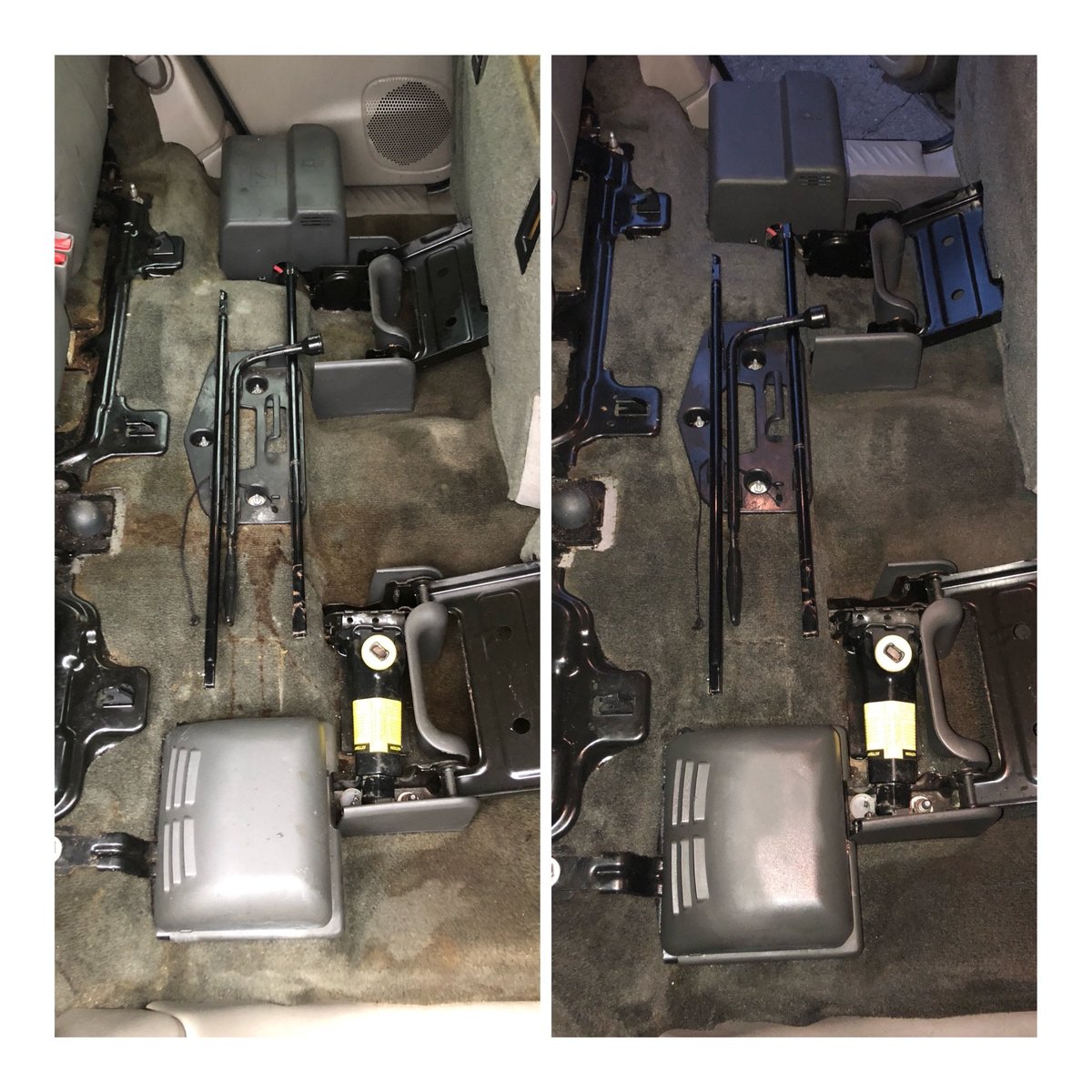 Before and after engine compartment and storage area detailing