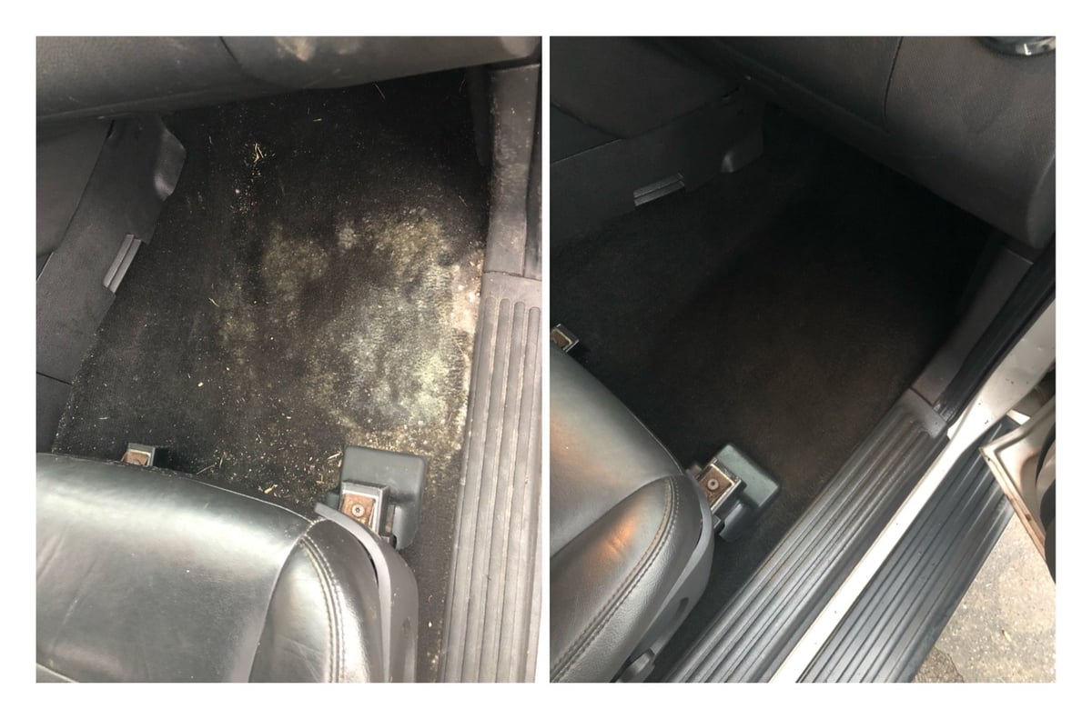 Before and after car floor cleaning