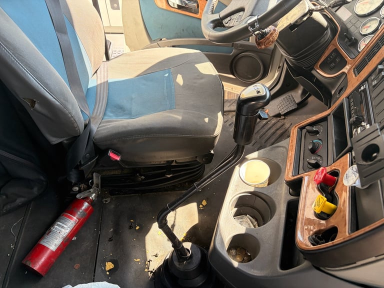 Truck cabin interior before cleaning