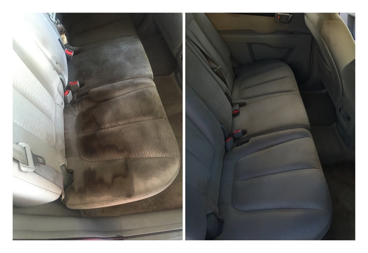 Before and after of dirty vs clean passenger seat